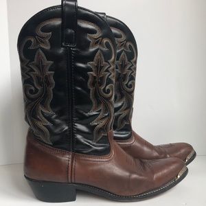Leather black & brown stitched western boots size 12D